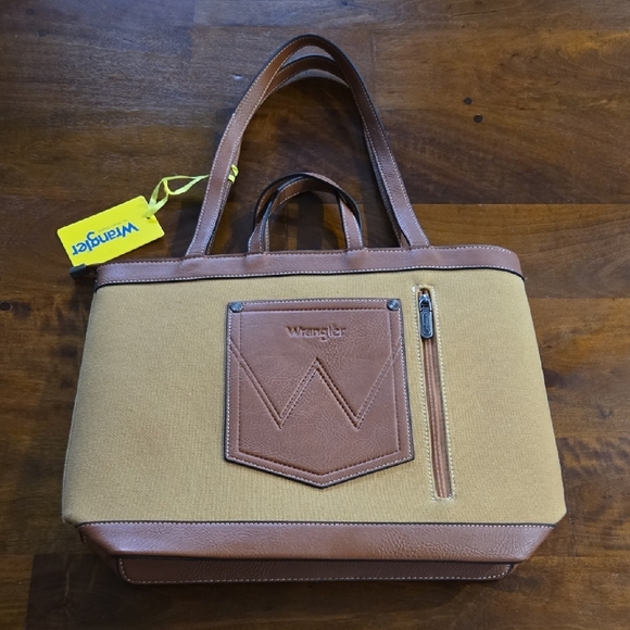 Wrangler Tan and Brown Canvas And Leather Tote Bag - Picture 16 of 17